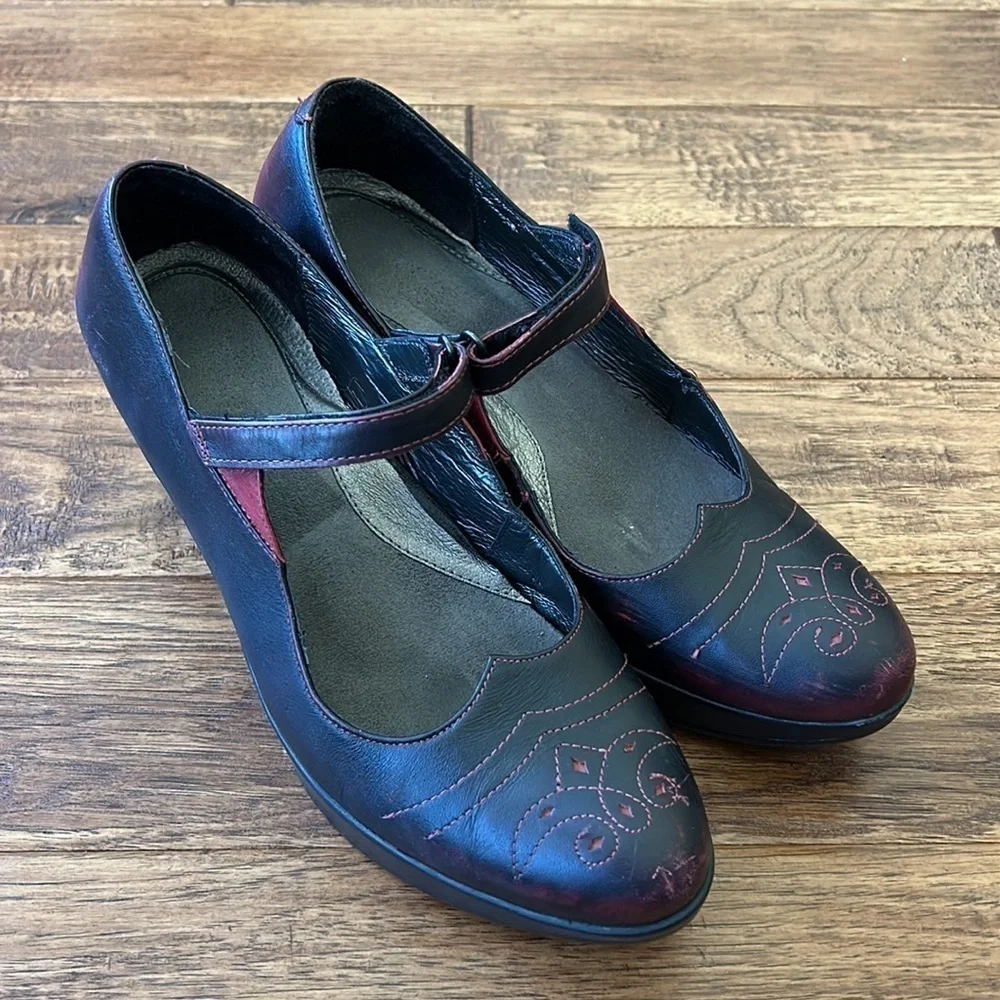 NAOT Alma Platform Mary Jane Wedge Heel in Volcanic Red Leather Size 40